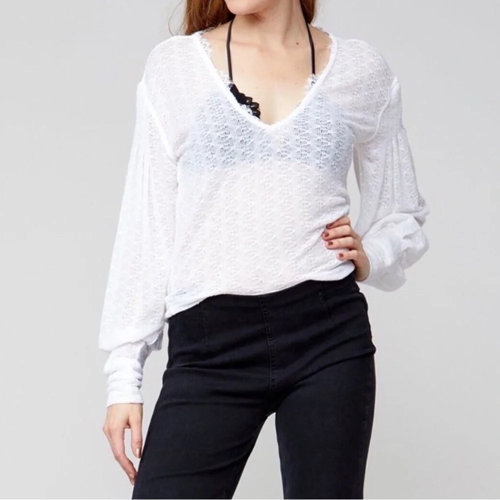 FREE PEOPLE DREAM GIRL POINTELLE LONG SLEEVE TOP